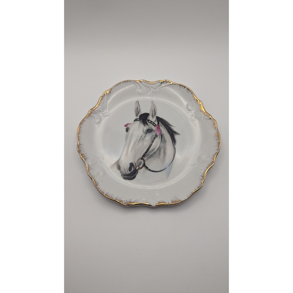 Vintage Kings Island White Horse Porcelain Collector Plate Gold Trim Japan